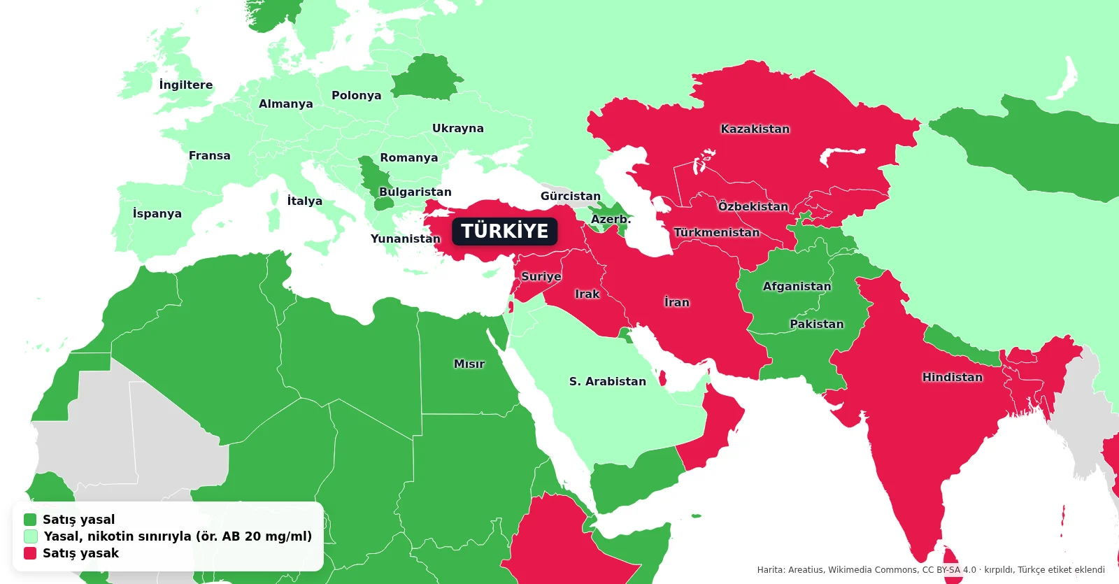 Türkiye ve çevresinde elektronik sigara yasağı: Avrupa düzenliyor, Türkiye Suriye Irak İran ile aynı kırmızı bölgede